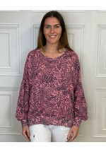 A Postcard from Brighton Gloria Patchwork Animal Puff Sleeve Top (Pink) 